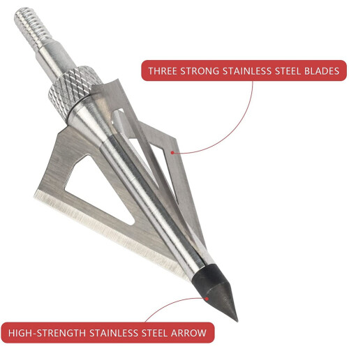 Conjunto de 12 pontas de flecha de metal para caça com arco, 100 grains, com 3 lâminas, compatíveis com bestas e arcos compostos. 2