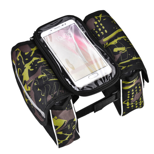 Bolsa para guidão de bicicleta com janela touchscreen, compartimento impermeável para celulares de até 6,5 polegadas, design com zíper duplo, cor