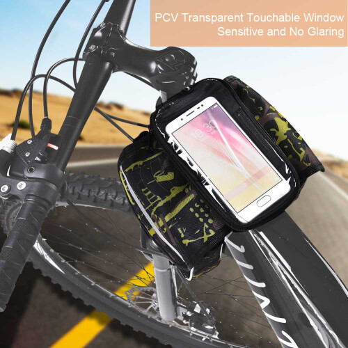 Bolsa para guidão de bicicleta com janela touchscreen, compartimento impermeável para celulares de até 6,5 polegadas, design com zíper duplo, cor 2