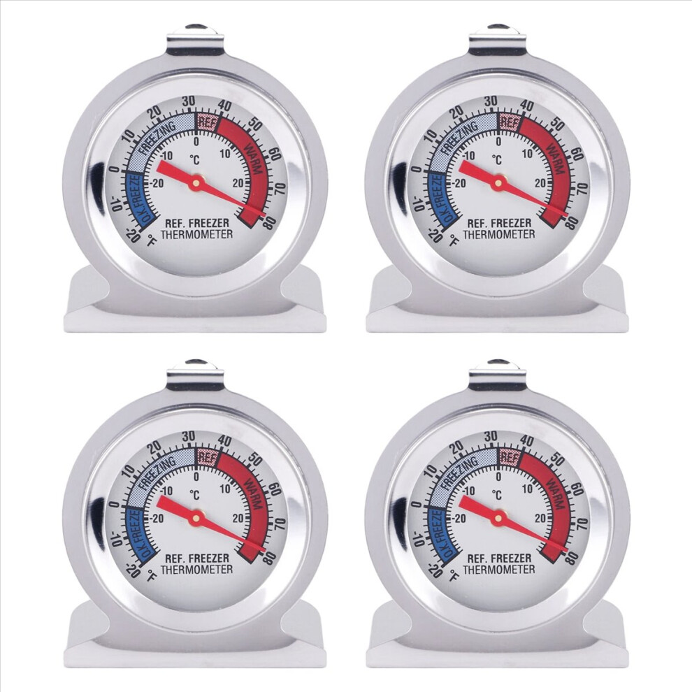 Red 4Pc Refrigerator Thermometer, With Indicator Thermometer For Freezer Cooler Hanging Hook And Stand