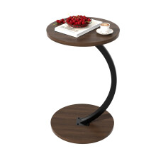 C Shaped Side Table with Wood Veneer, Round SpaceSaving Nightstand for Couch, Bed, Living Room, Walnut