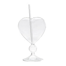 2 Pieces Heart Shaped Cocktail Glasses with Straw, 240 ml