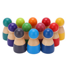 Muñecos de madera natural para juegos de imitación, mejoran las habilidades motoras finas a través de actividades de apilamiento de arcoíris,