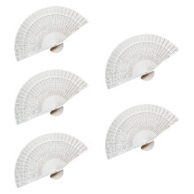 5PCS Wooden Folding Fans Handheld Wedding Guest Favored-White