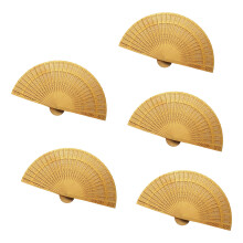 Pack of 5 Handmade Wooden Folding Fans Elegant Wedding-Gold