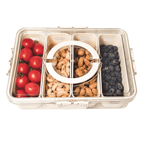 Snack Bowl with Lid, 4 Compartments for Sweets, Candy, Nuts, Fruit