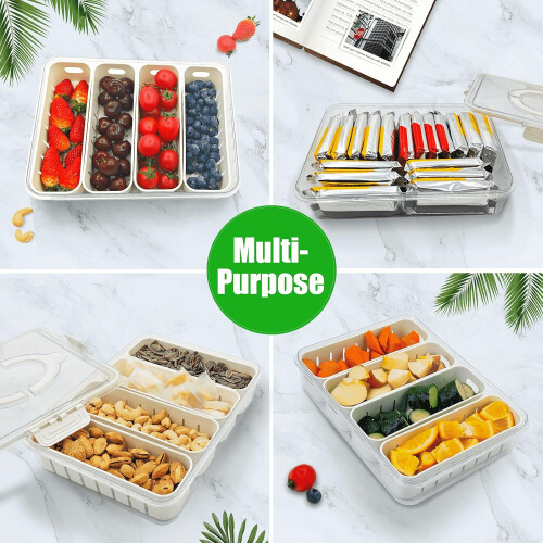 Snack Bowl with Lid, 4 Compartments for Sweets, Candy, Nuts, Fruit 1
