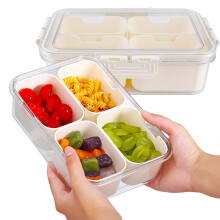 Snack Plate with Compartments, LeakProof, Snack Tray Organiser for Sweets, Candy, Veggie, Biscuit, Nuts, Fruit Snackbox 4 Compartments