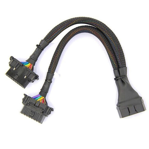 2PCS 2 IN 1 OBD2 Extension Cable OBDII Male to 2 Female Splitter Car Computer Connection Conversion Plug Socket 30CM 2