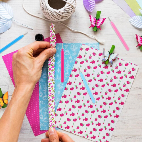 12 τεμάχια εργαλεία quilling χαρτιού με εγκοπές, βελόνα για μπούκλες, στυλό όγκου 1