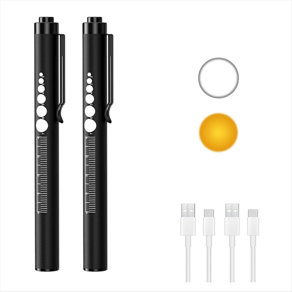 2Pcs Rechargeable Pen Lights With Pupil Gauge & Ruler, Led Penlights For Nurses Doctors, Echargeable, Warm/White Light 4853907237583