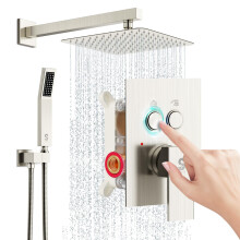 SR SUN RISE Sistema doccia con deviatore a pulsante Montaggio a parete Lussuoso soffione a pioggia da 10 pollici con getto manuale Set combinato