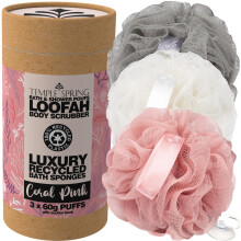 Spugne Luffa Riciclate Temple Spring, Accessori da Bagno, Esfoliante Scrubber Corpo, Puff Doccia
