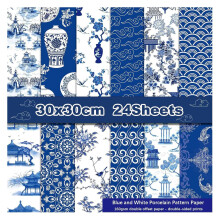 Album Background Cardstock, 12x12 Inches, DoubleSided, 24 Sheets, Blue and White Porcelain Floral