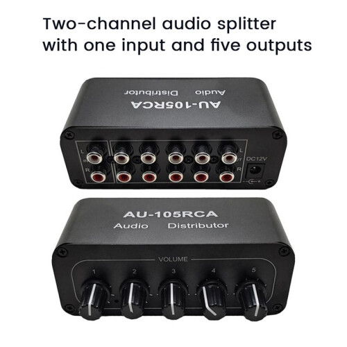 5CH Audio Distributor Stereo Mixer 1 Input 5 Output RCA Splitter for Power Amplifier Active 1