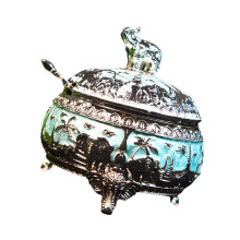 Modern sugar bowl made of alloy, elephant design, sugar bowls with spoon and lid, suitable for home and kitchen table decorations silver, blue