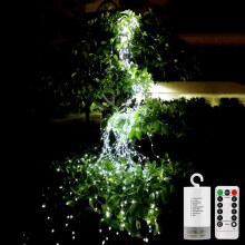 Spectacular Christmas Tree Lights, Timer Function Equipped Waterfall Tree Topper Lights 200 Leds Silver Wire, Warm White