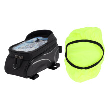 Bolsa para quadro de bicicleta: Zíperes duplos para fechamento seguro, tela sensível ao toque para fácil acesso.