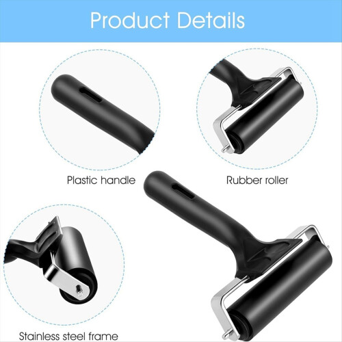 Thinp Rubber Roller,Brayer Rollers for Crafting 3.74inch Roller Black Printing Inking and Stamping 2