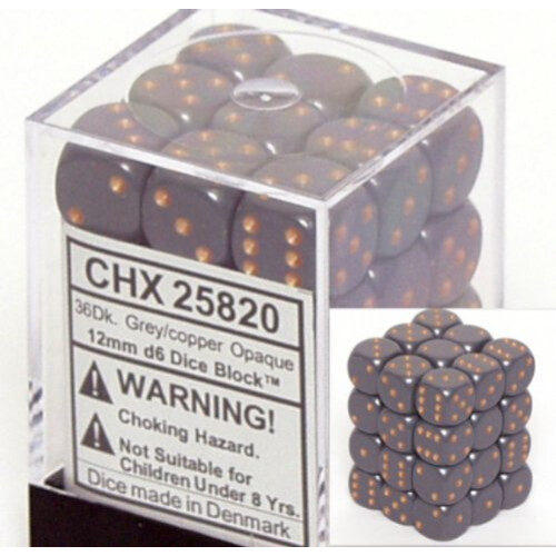 Σκοτεινά Γκρι Αδιαφανή Ζάρια 12mm D6 Σετ 36