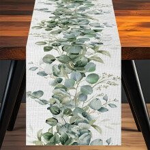 Table Runner Eucalyptus Green, Linen Table Runner Summer, 33 x 183 cm