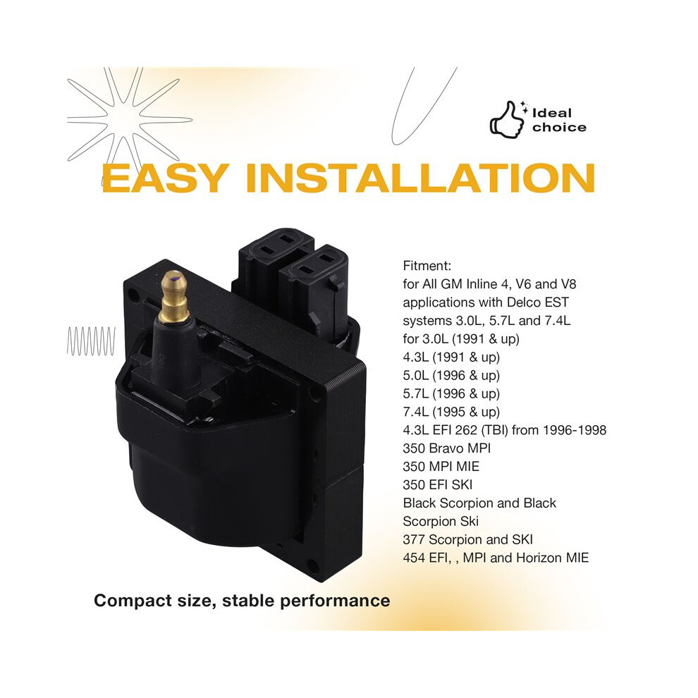 898253T27 Ignition Coil For Mercruiser Omc Volvo Penta 3.0 4.3 5.0 5.7 7.4 8.1 350 817378T 3854002 3854002-7 7243200 Light 6131032378790