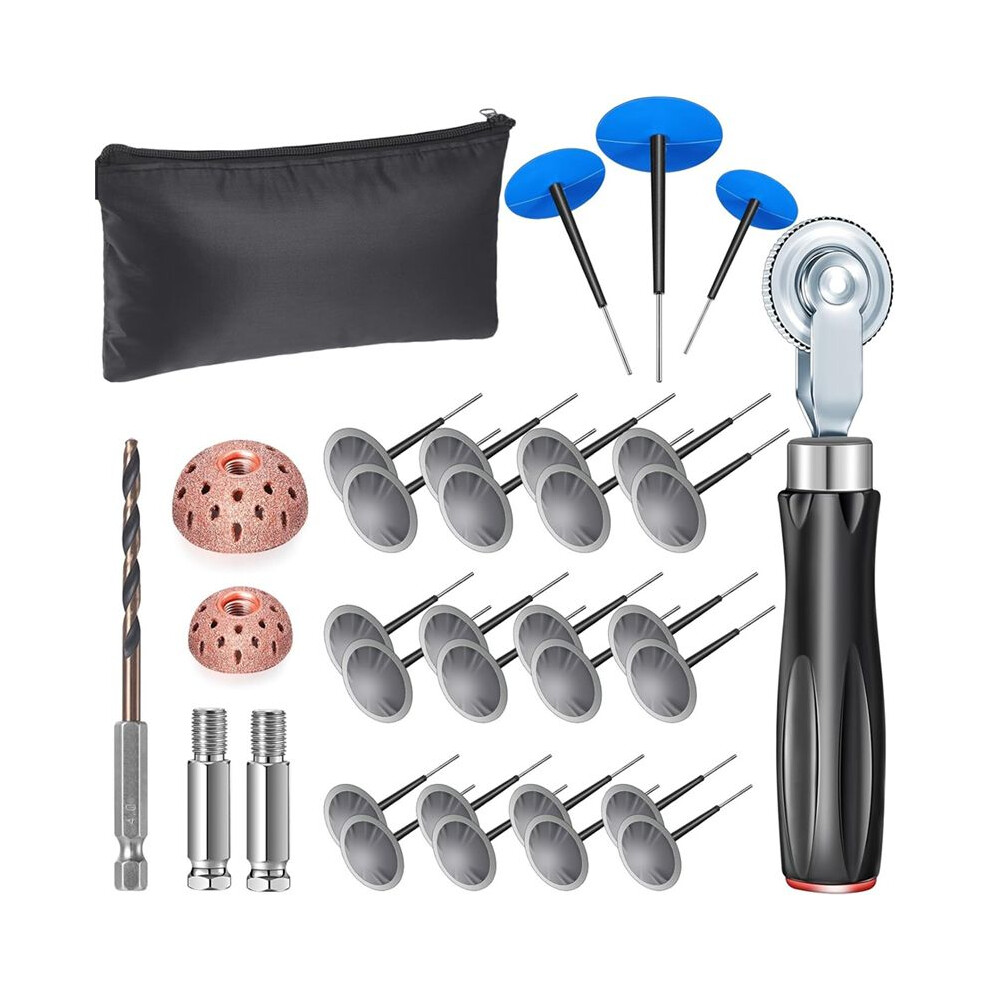 29 Pcs Tire Repair Patch Tool Kit 24Pcs Tire Patch Plugs (34/40/50 Mm), Buffing Wheel, For Motorcycle, Vehicle Repairing 6131032357764