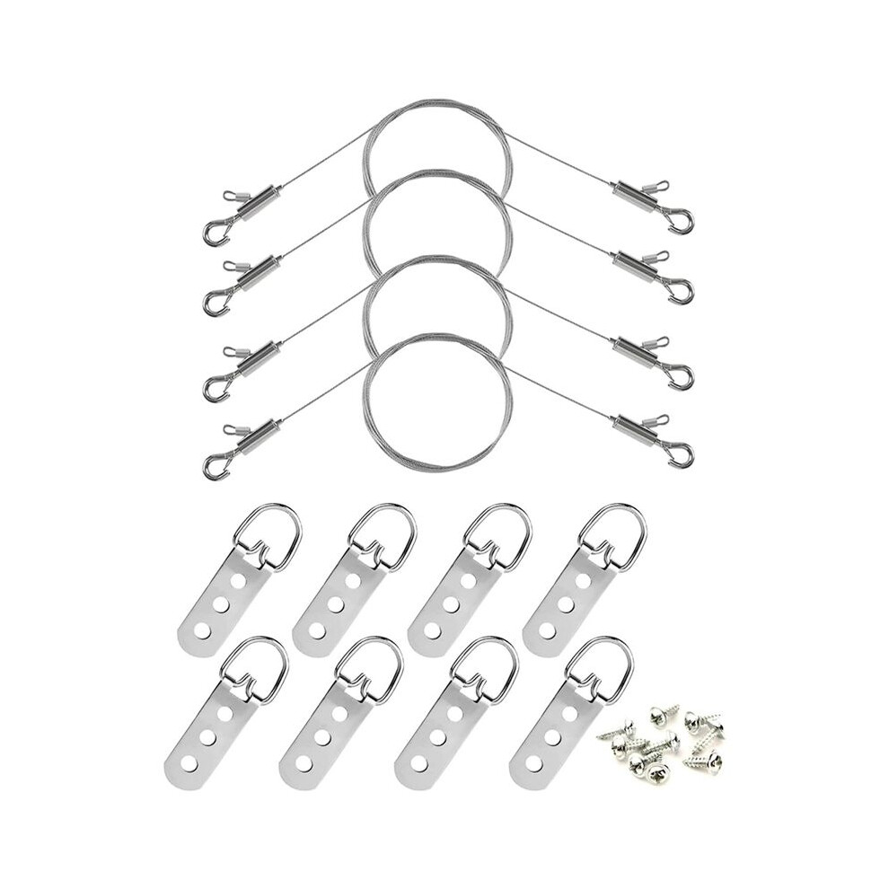 Adjustable Picture Hanging Wire And D Rings, With Small Clips, 8Pcs 3-Hole D Rings With Screws, For Mirror/ Frame 4713515692542