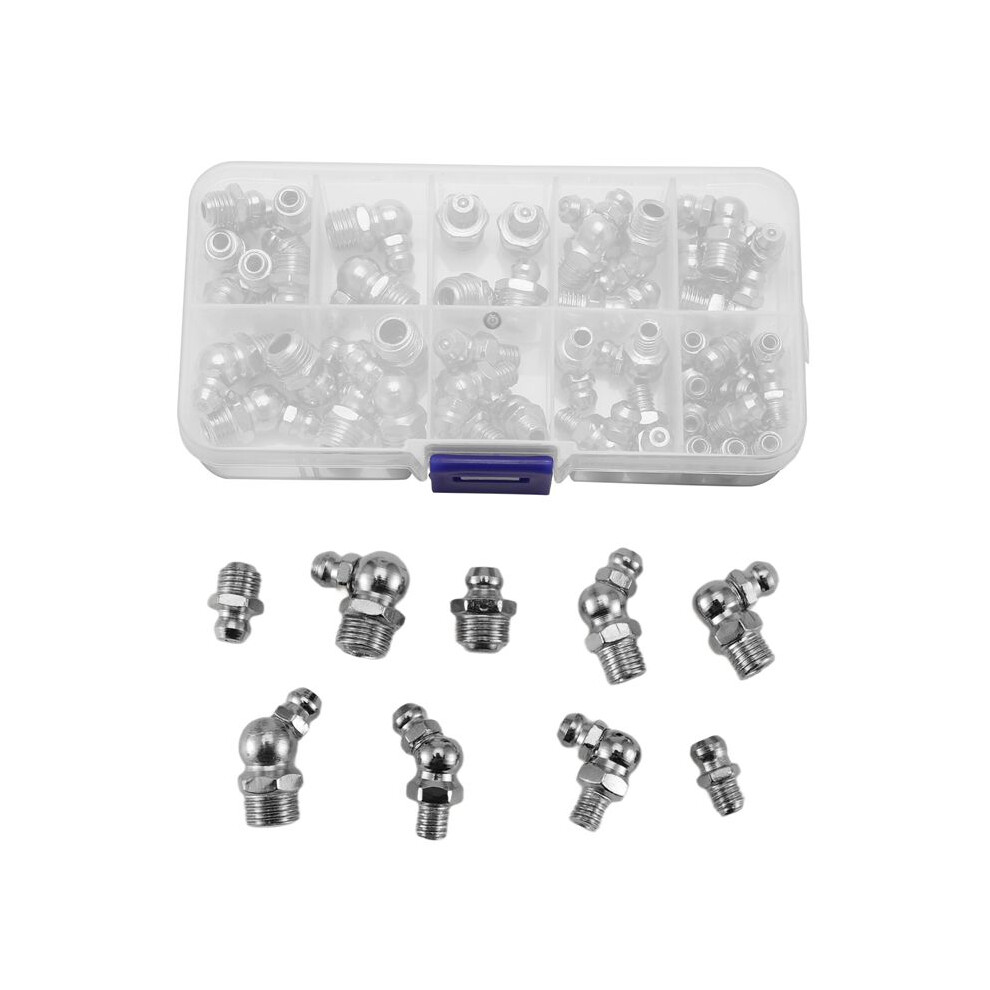 60Pcs Metric Grease Fittings Kit, M6 M8 M10 45 90 Degree Hydraulic Grease Zerk Assortment For Angled Grease Mechanical 4712842562450