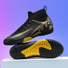 (Black TF, 46) New Men Soccer Shoes Indoor Cleats Football Boots Match Long Spikes Sneakers Breathable Ultralight Training Drop Shipping High-Qualit