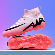 (Pink FG, 46) New Men Soccer Shoes Indoor Cleats Football Boots Match Long Spikes Sneakers Breathable Ultralight Training Drop Shipping High-Qualit