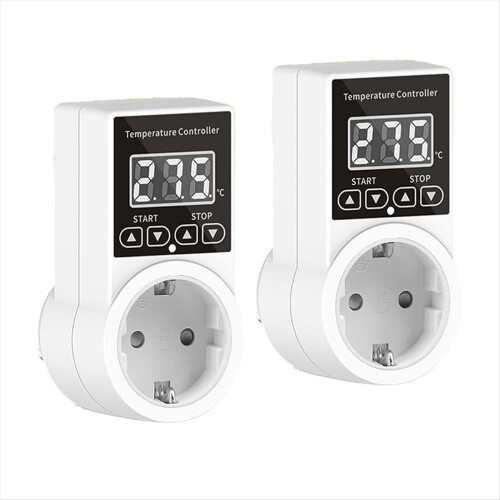 2pack Thermostat Socket with Sensor, Digital Temperature Controller Socket, Waterproof Switch EU Plug