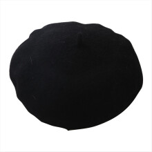 Barethoed voor dames, Franse stijl, wintermode, warme wollen voering, gebreide muts, modieuze kunstenaar, zwart