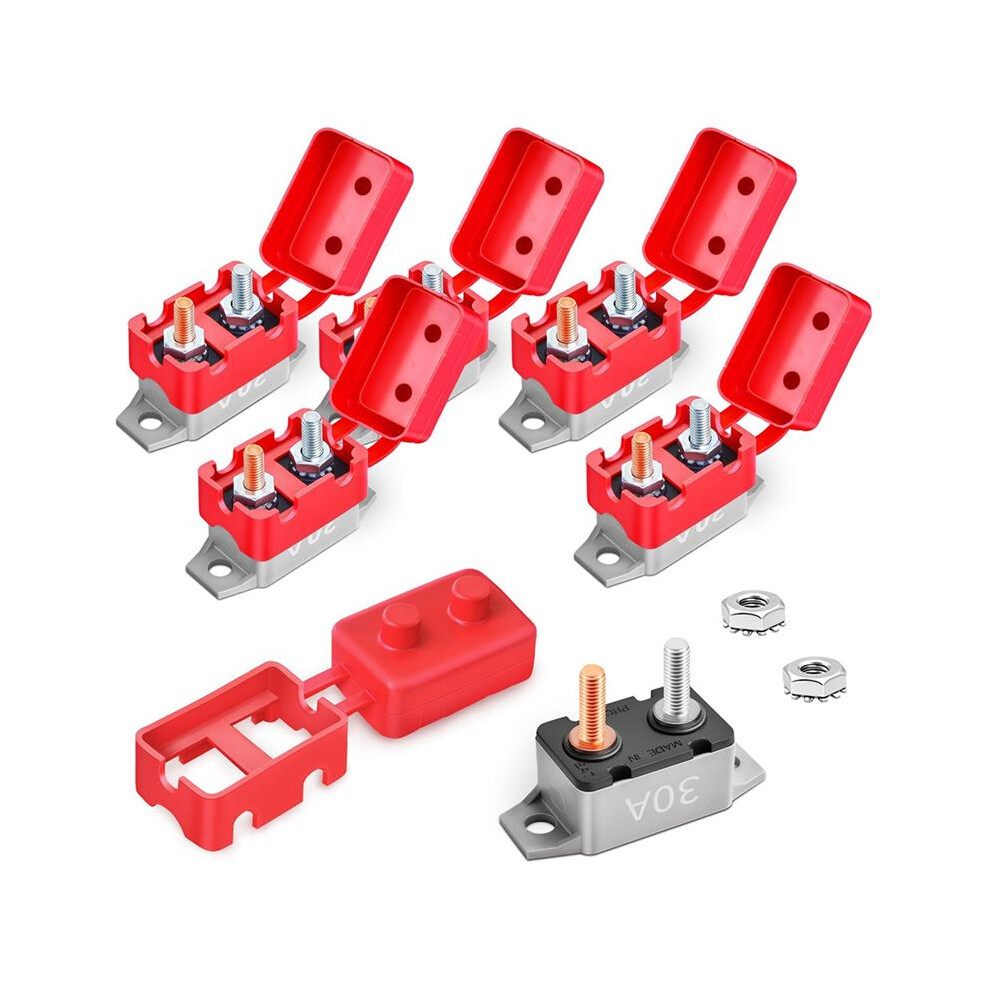 30Amp Automatic Reset Circuit Breaker 12V-24V Dc For Automotive Marine Boat Car Rv Trailer With Cover Stud Bolt 6Pcs 6133869930707