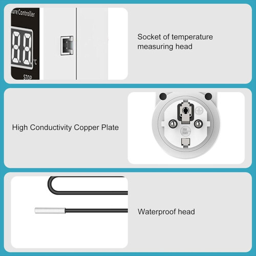 2pack Thermostat Socket with Sensor, Digital Temperature Controller Socket, Waterproof Switch EU Plug 2