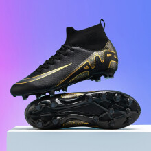 (Black FG, 38) New Men Soccer Shoes Indoor Cleats Football Boots Match Long Spikes Sneakers Breathable Ultralight Training Drop Shipping High-Qualit