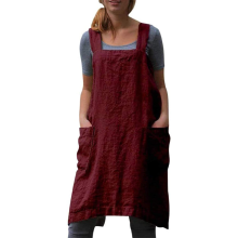 Grembiule da donna con incrocio sulla schiena, senza lacci, lunghezza al ginocchio, in cotone e lino, leggero ma resistente, ideale per cucinare,