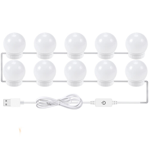 Dimmable LED Makeup Mirror Light, Color Modes USB Powered with Adjustable Brightness Touch Sensor for Dressing Table Illumination, No Glare Energy Sav
