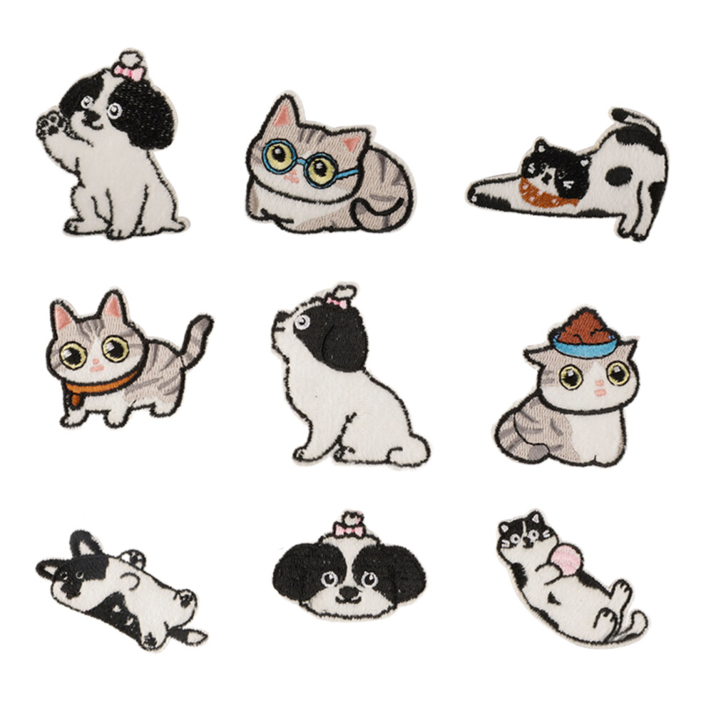 9 Pcs Cats Iron On Patches Sew On Decorative Appliques Dogs