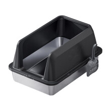 Toilettes pour chats en acier inoxydable, côté haut, avec-Noir