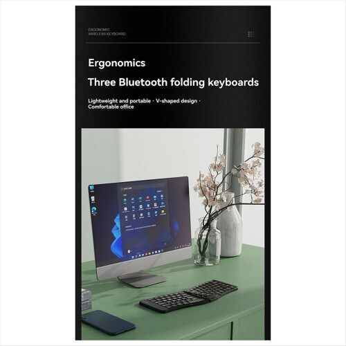 Ergonomic V-Shaped Three-Way Bluetooth Folding Keyboard Mobile Phone Tablet Charging Light and 2
