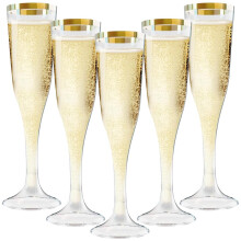 Plastic Champagne Flutes 150ml Reusable Gold Edges for Wedding Party Pack of 20