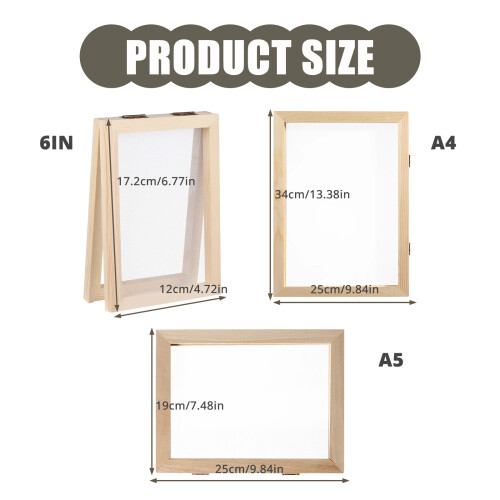 2Pcs Reusable Wood Mesh Paper Making Frame-A4 pine wood double 2