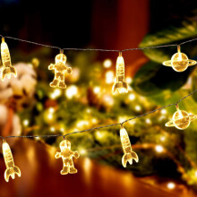 Warm White LEDs String Lights, Waterproof Astronaut Pendants 20LED 14FT Battery Operated Space Themed Party Lights, Easy Slide Switch Control for Kids