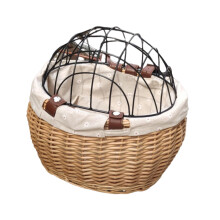 Rattan bicycle front basket with lid bicycles handlebar basket with an adjustable fabric basket with a ratio Wood color