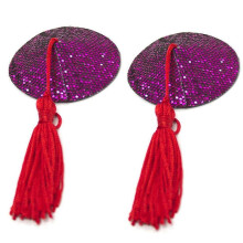(female,B)Women's Sequins Tassels Nipple Covers Reusable Adhesive Silicone Pasties Rave Breast Petals Sticky Bras Nipple Stickers A 25-26