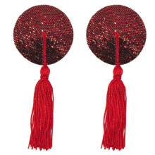 (female,A)Women's Sequins Tassels Nipple Covers Reusable Adhesive Silicone Pasties Rave Breast Petals Sticky Bras Nipple Stickers A 25-26