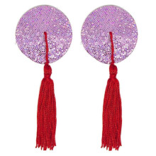 (female,C)Women's Sequins Tassels Nipple Covers Reusable Adhesive Silicone Pasties Rave Breast Petals Sticky Bras Nipple Stickers A 25-26
