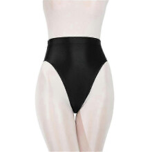 (M, Black) Women Silky Shiny Satin Glossy Wet Look Knickers High Waist Briefs Underwear Panties
