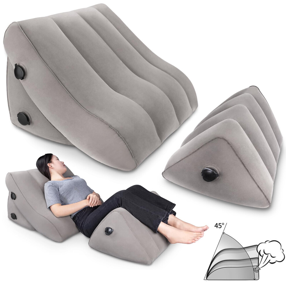 Gray Inflatable Backrest Leg Cushion Set, 2 Adjustable Wedge Cushions For Pain Relief